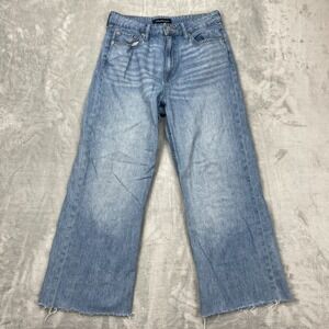 Aeropostale Jeans Womens 8R Blue Denim Faded Whiskered High Rise Wide Leg Preppy